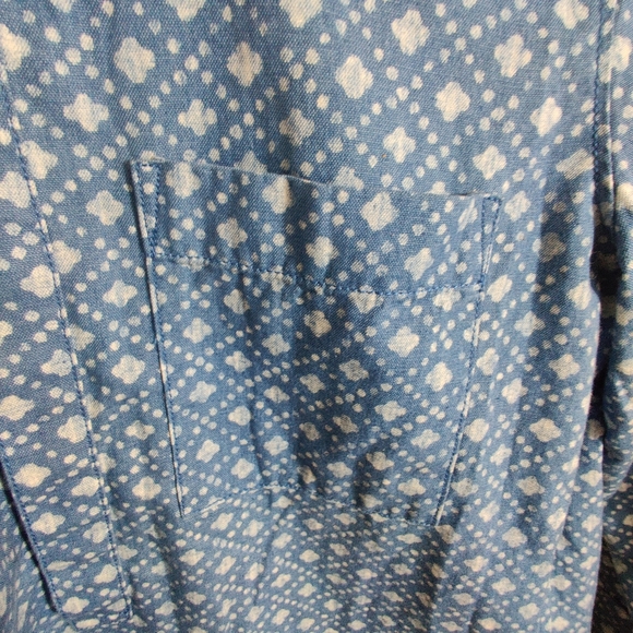 MADEWELL Blue & White Long Sleeve Diamond Print Thick Denim Blouse Shirt S - Picture 5 of 12